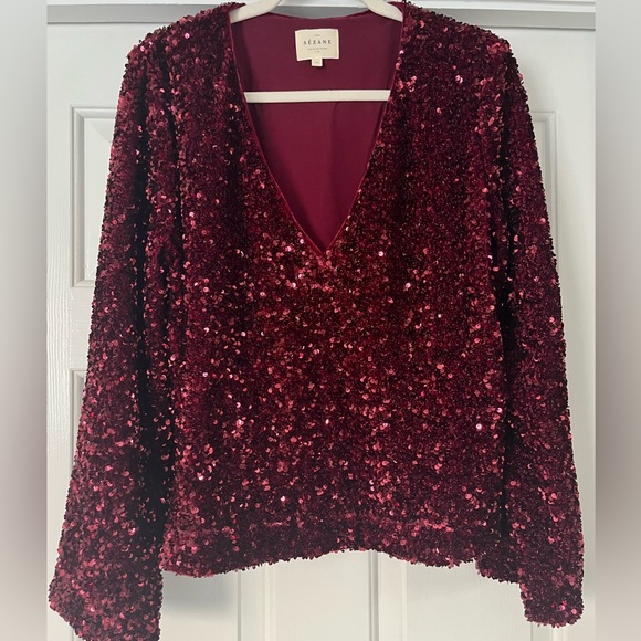Sézane Shiny Blouse, Burgundy, size 10, new without tags - Picture 2 of 5